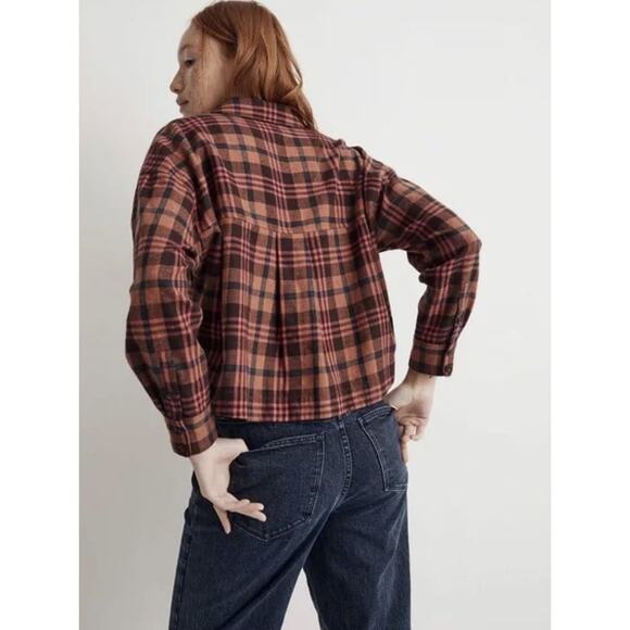 Madewell Plaid Flannel Crop Shirt WMNS S Ginger/Pink Long Sleeve Grunge Top Chic - Picture 3 of 11